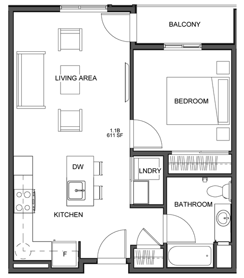 a floor plan of a small house with a bedroom and a living room